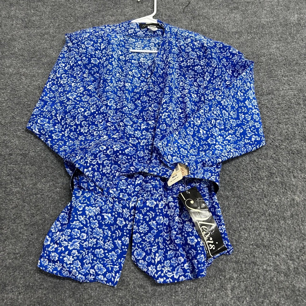 Alexis Fashions Blouse Womens Size 15-16 Blue Floral Wrap Peplum USA Vintage